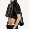 T-shirt curta com cauda para mulher, em preto