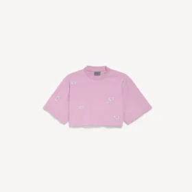 T-shirt curta feminina «520 stickers» em rosa antigo/branco