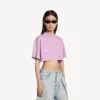 T-shirt curta feminina «520 stickers» em rosa antigo/branco