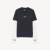 T-shirt de manga comprida techwear para homem em azul-marinho/branco