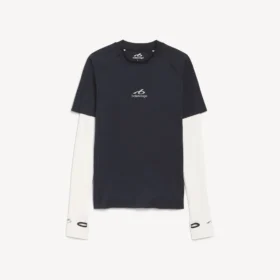 T-shirt de manga comprida techwear para homem em azul-marinho/branco T-shirt de manga comprida techwear para homem em azul-marinho/branco
