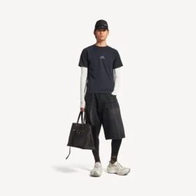 T-shirt de manga comprida techwear para homem em azul-marinho/branco T-shirt de manga comprida techwear para homem em azul-marinho/branco