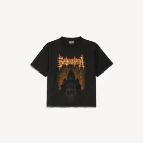 T-shirt feminina Balenciaga Sacra Cœur de corte médio em preto