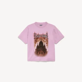 T-shirt feminina Balenciaga Sacra Cœur de corte médio em rosa antigo