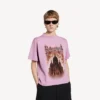 T-shirt feminina Balenciaga Sacra Cœur de corte médio em rosa antigo