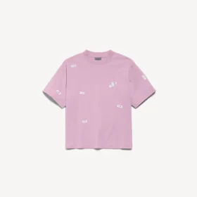 T-shirt feminina com corte médio e design «520 stickers» em rosa antigo/branco