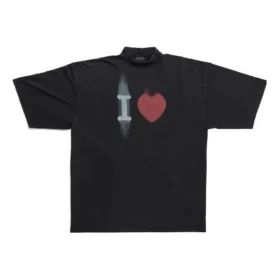 T-shirt «I Love» de corte largo «Preto» 744439TOVH39034