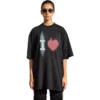 T-shirt «I Love» de corte largo «Preto» 744439TOVH39034