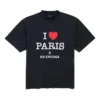T-shirt «I Love Paris & Balenciaga» de corte médio «Black Faded» 764235TRVU91041