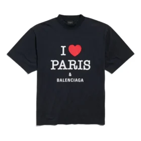 T-shirt «I Love Paris & Balenciaga» de corte médio «Black Faded» 764235TRVU91041