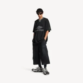 T-shirt masculina 3b de futebol com decote em V, oversized, em preto/antracite