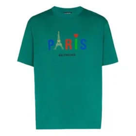 T-shirt masculina Balenciaga Paris Love, corte regular, estampada, manga curta, verde 594579TGV433640