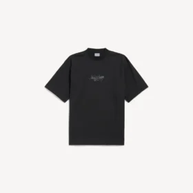 T-shirt masculina de corte médio com desenhos esboçados, em preto