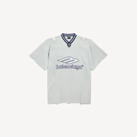 T-shirt masculina de futebol 3b com decote em V, oversized, em cinzento/branco