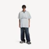 T-shirt masculina de futebol 3b com decote em V, oversized, em cinzento/branco