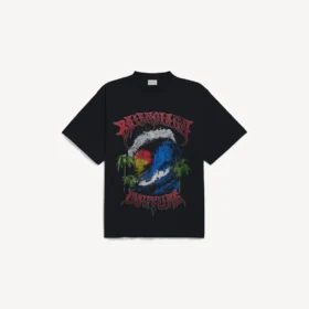 T-shirt oversized masculina com tema de surfista vintage em preto