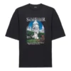 T-shirt unissexo preta de manga curta com tecido de trama simples estilo retro SS21, tamanho grande 641614TJVH61000