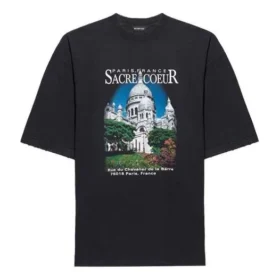 T-shirt unissexo preta de manga curta com tecido de trama simples estilo retro SS21, tamanho grande 641614TJVH61000