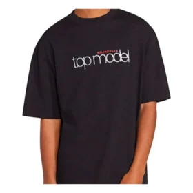 Top masculino Balenciaga, modelo retro em malha, corte justo, manga curta, preto 612966TIV821000