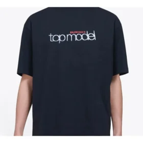 Top masculino Balenciaga, modelo retro em malha, corte justo, manga curta, preto 612966TIV821000