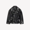 Trench curto com pregas para mulher, em preto