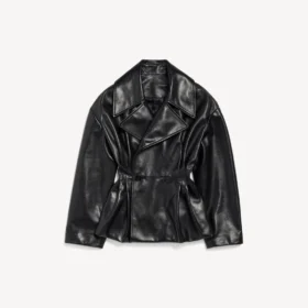 Trench curto com pregas para mulher, em preto