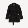 Trench curto feminino estilo casulo em preto