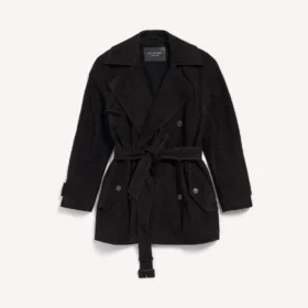 Trench curto feminino estilo casulo em preto