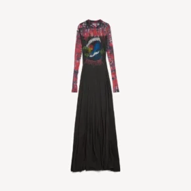 Vestido de manga comprida com efeito tie-dye extremo para mulher, em preto