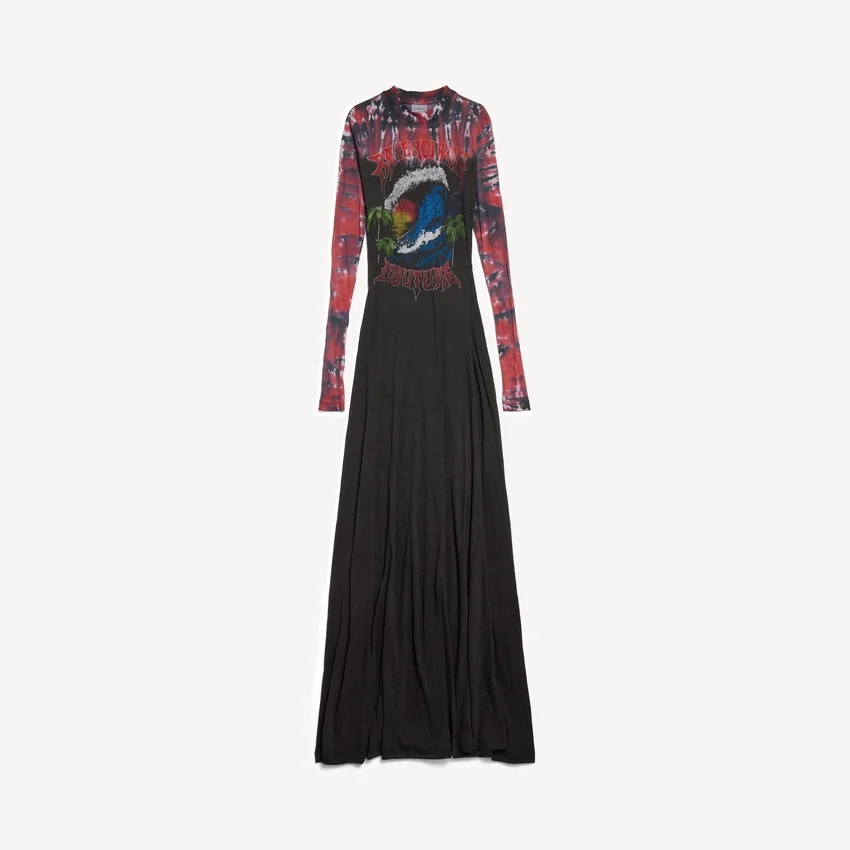 Vestido de manga comprida com efeito tie-dye extremo para mulher, em preto Vestido de manga comprida com efeito tie-dye extremo para mulher, em preto