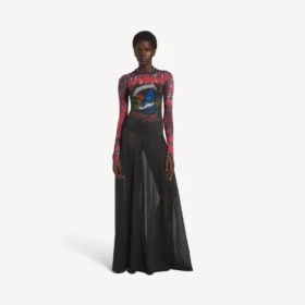 Vestido de manga comprida com efeito tie-dye extremo para mulher, em preto