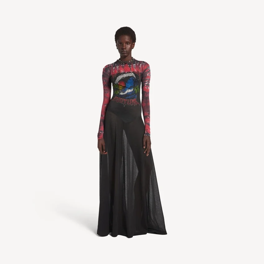 Vestido de manga comprida com efeito tie-dye extremo para mulher, em preto Vestido de manga comprida com efeito tie-dye extremo para mulher, em preto
