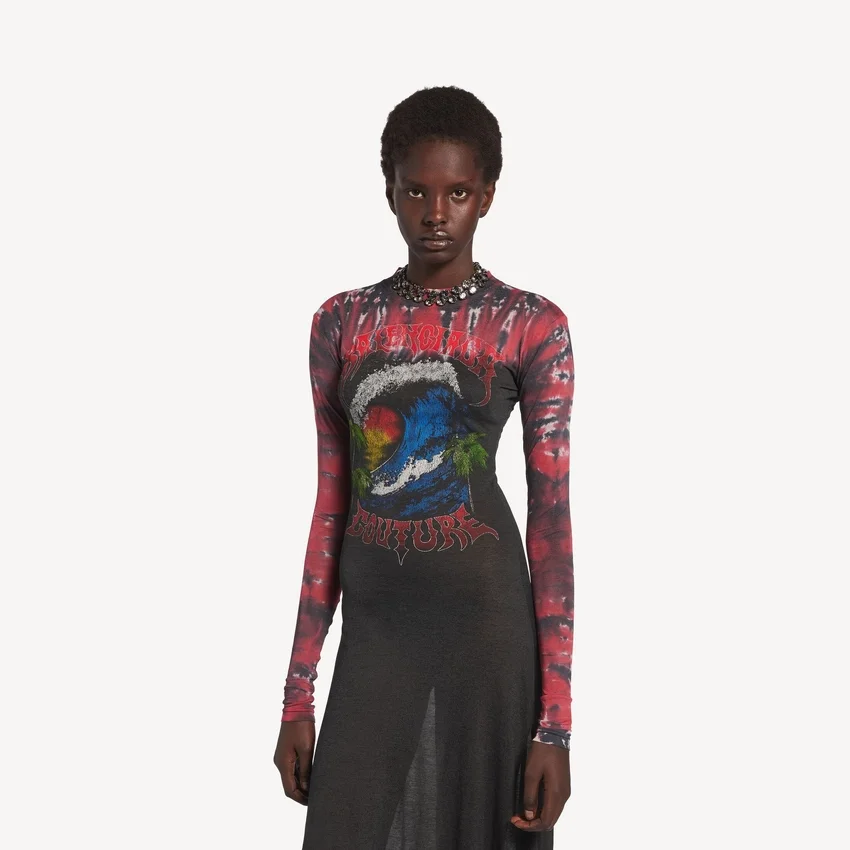 Vestido de manga comprida com efeito tie-dye extremo para mulher, em preto Vestido de manga comprida com efeito tie-dye extremo para mulher, em preto