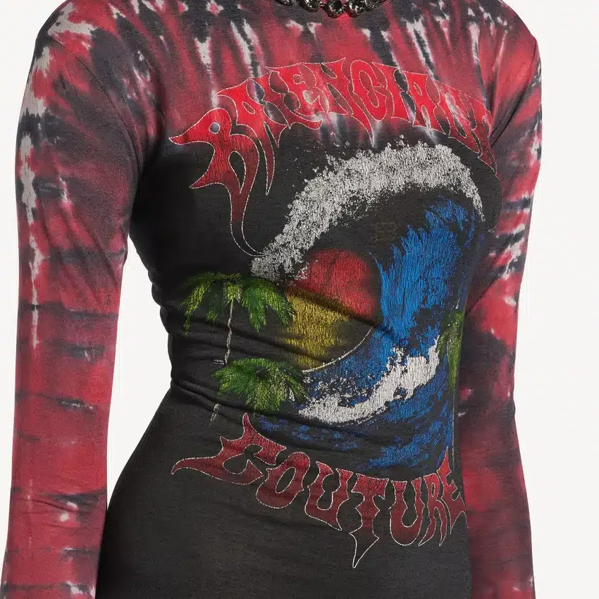 Vestido de manga comprida com efeito tie-dye extremo para mulher, em preto Vestido de manga comprida com efeito tie-dye extremo para mulher, em preto