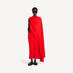 Vestido drapeado para mulher em vermelho pôr-do-sol