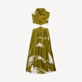 Vestido feminino com recortes e efeito «brush scratch» em cáqui