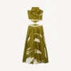 Vestido feminino com recortes e efeito «brush scratch» em cáqui