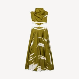 Vestido feminino com recortes e efeito «brush scratch» em cáqui