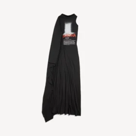 Vestido longo drapeado «The Door» para mulher, em preto
