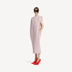 Vestido midi feminino estilo saco em rosa empoeirado